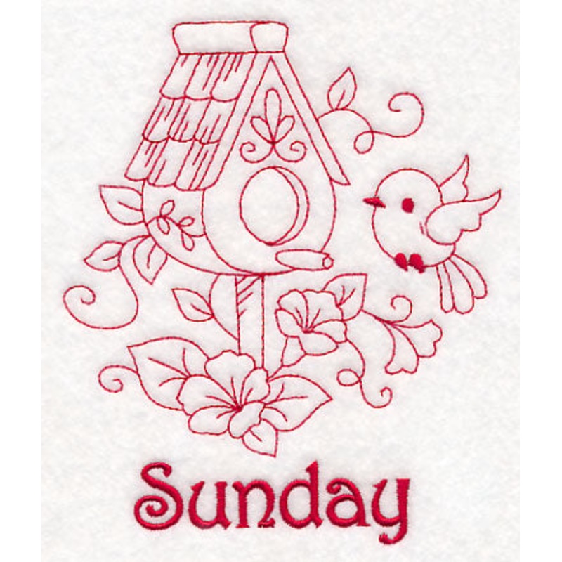 Sunday Birdhouse (Redwork)|5.78″ x 4.85″ / 146.84mm x 123.11mm|3.51″ x 2.93″ / 89.07mm x 74.5mm|All Sizes