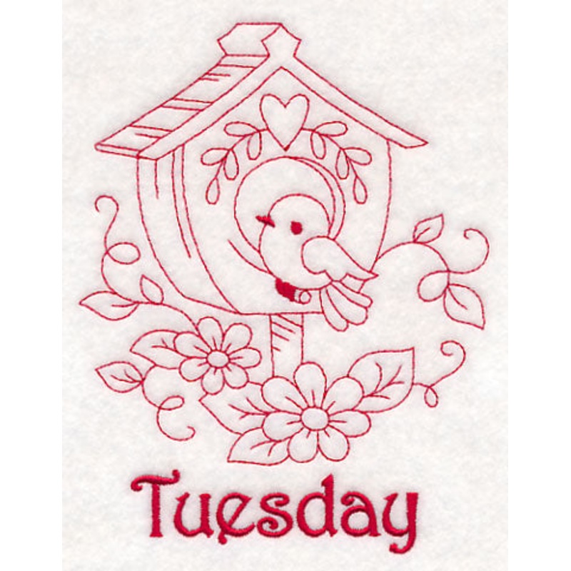 Tuesday Birdhouse (Redwork)|6.26″ x 4.85″ / 158.88mm x 123.3mm|3.8″ x 2.94″ / 96.43mm x 74.57mm|All Sizes