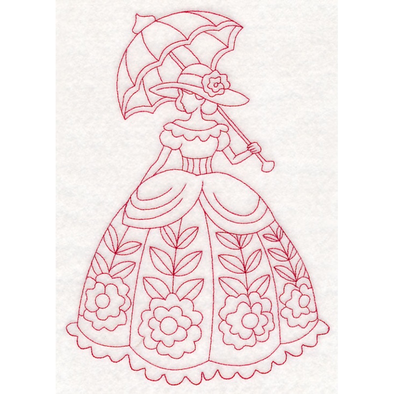Victorian Lady – Floral Dress (Redwork)