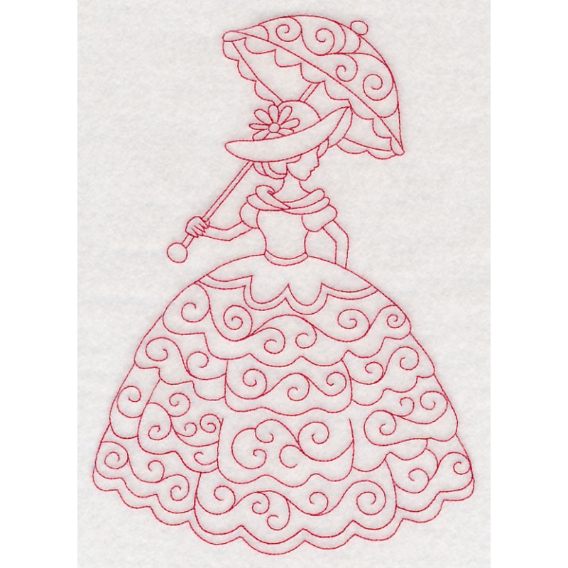 Victorian Lady – Swirls Dress (Redwork)