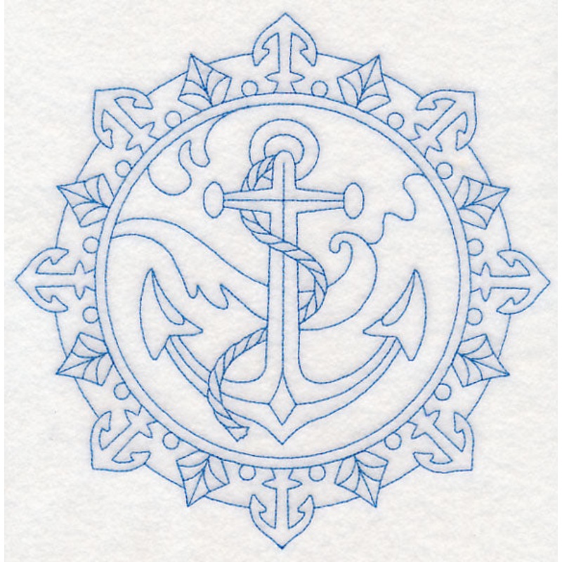 Anchor Medallion (Bluework)|7.8″ x 7.8″ / 198.16mm x 198.12mm|6.85″ x 6.85″ / 174.02mm x 173.99mm|5.85″ x 5.85″ / 148.62mm x 148.59mm|4.85″ x 4.85″ / 123.21mm x 123.19mm|3.85″ x 3.85″ / 97.81mm x 97.79mm|All Sizes