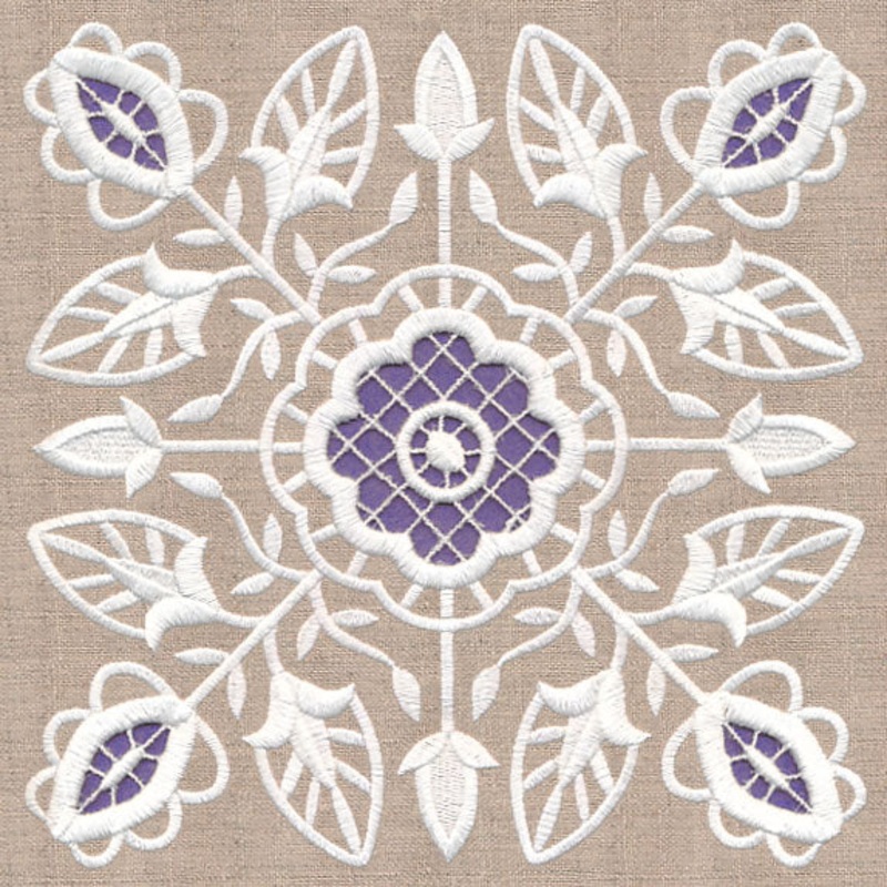 Floral Square (Cutwork)|7.72″ x 7.76″ / 196.02mm x 197.17mm|6.85″ x 6.89″ / 173.97mm x 174.98mm|5.86″ x 5.89″ / 148.75mm x 149.62mm|4.87″ x 4.89″ / 123.59mm x 124.32mm|All Sizes