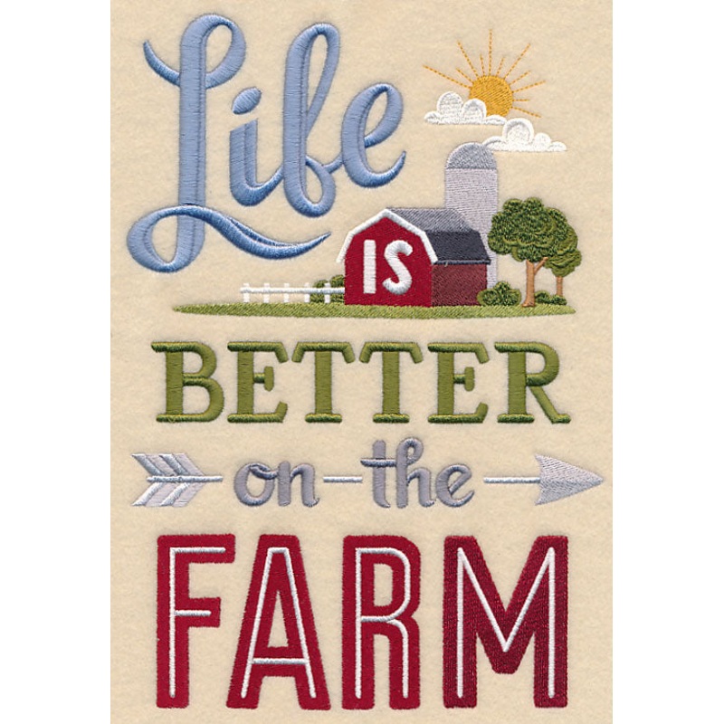 Life is Better on the Farm|9.93″ x 6.86″ / 252.26mm x 174.33mm|8.48″ x 5.86″ / 215.29mm x 148.79mm|7.51″ x 5.19″ / 190.8mm x 131.89mm|6.81″ x 4.71″ / 173.06mm x 119.66mm|3.87″ x 2.78″ / 98.37mm x 70.52mm|All Sizes