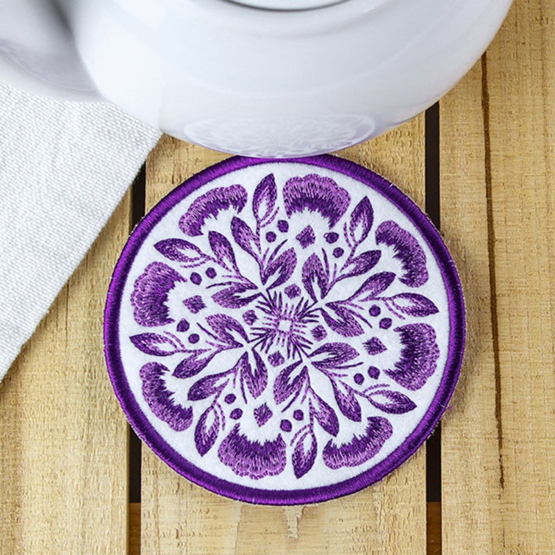 Folk Botanicals Coaster 4 (In-the-Hoop)