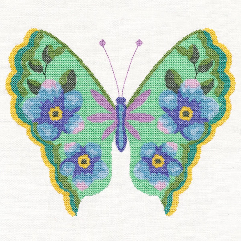 Forget-Me-Not Butterfly in Watercolor (Cross Stitch)