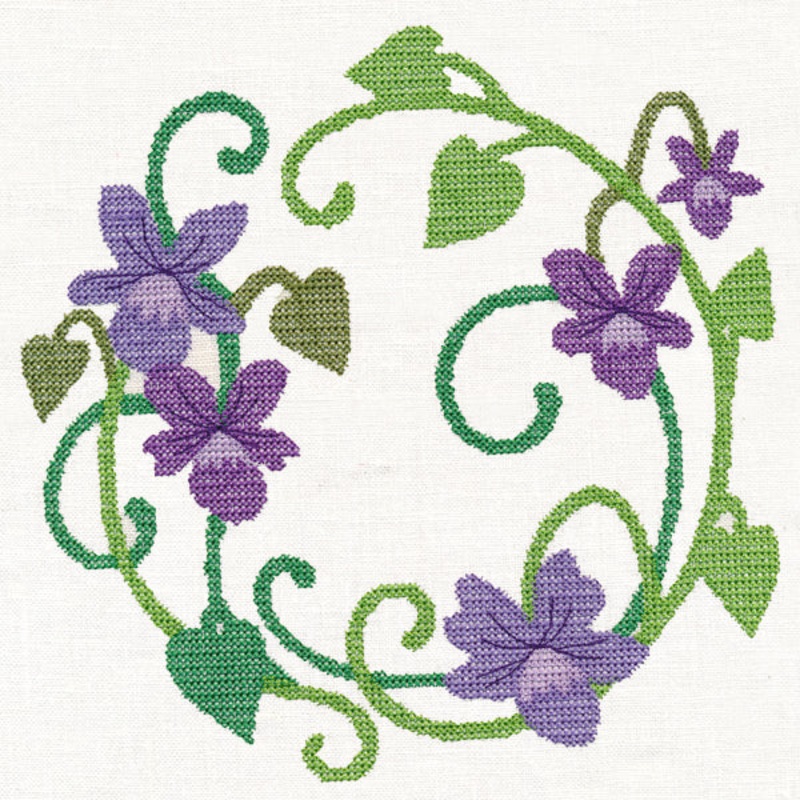 Violet Wreath (Cross Stitch)|7.72″ x 7.8″ / 196.2mm x 198.01mm|6.87″ x 6.9″ / 174.4mm x 175.31mm|5.83″ x 5.86″ / 148.06mm x 148.97mm|4.83″ x 4.86″ / 122.62mm x 123.53mm|All Sizes