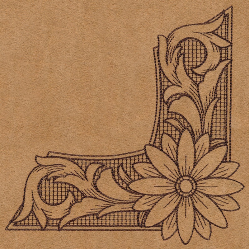 Western Corner (Trapunto)|5.87″ x 5.88″ / 149.22mm x 149.35mm|4.85″ x 4.85″ / 123.19mm x 123.2mm|3.85″ x 3.85″ / 97.7mm x 97.79mm|All Sizes