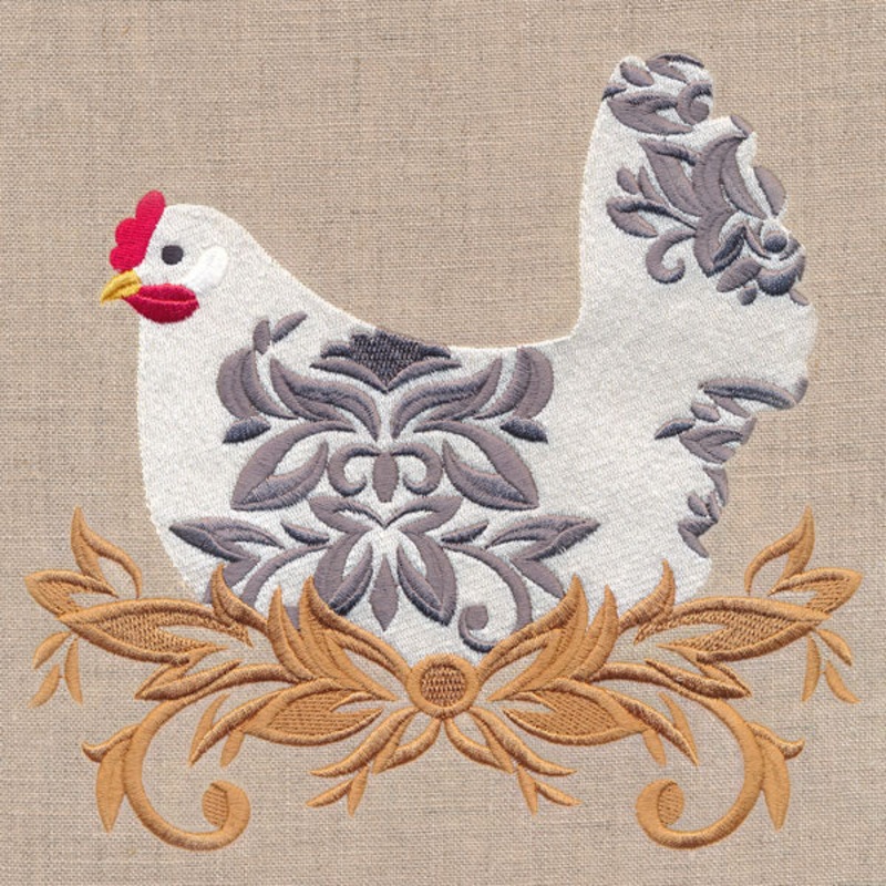 Damask Hen|6.89″ x 7.26″ / 174.97mm x 184.46mm|5.86″ x 6.18″ / 148.84mm x 156.91mm|4.82″ x 5.08″ / 122.47mm x 129.1mm|3.44″ x 3.63″ / 87.49mm x 92.23mm|All Sizes