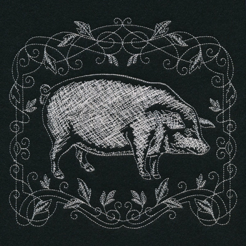 Framed Chalkboard Pig|6.85″ x 7.45″ / 173.99mm x 189.23mm|5.85″ x 6.36″ / 148.59mm x 161.54mm|4.85″ x 5.27″ / 123.19mm x 133.86mm|All Sizes