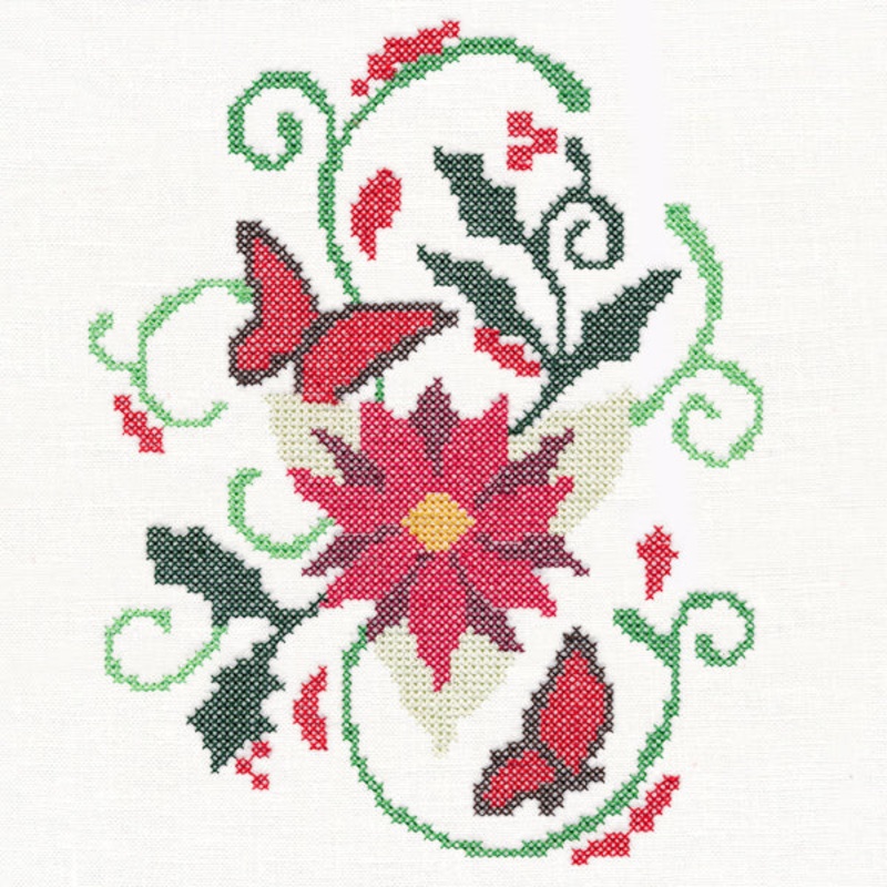 Feliz Flutterby Poinsettia and Holly (Cross Stitch)