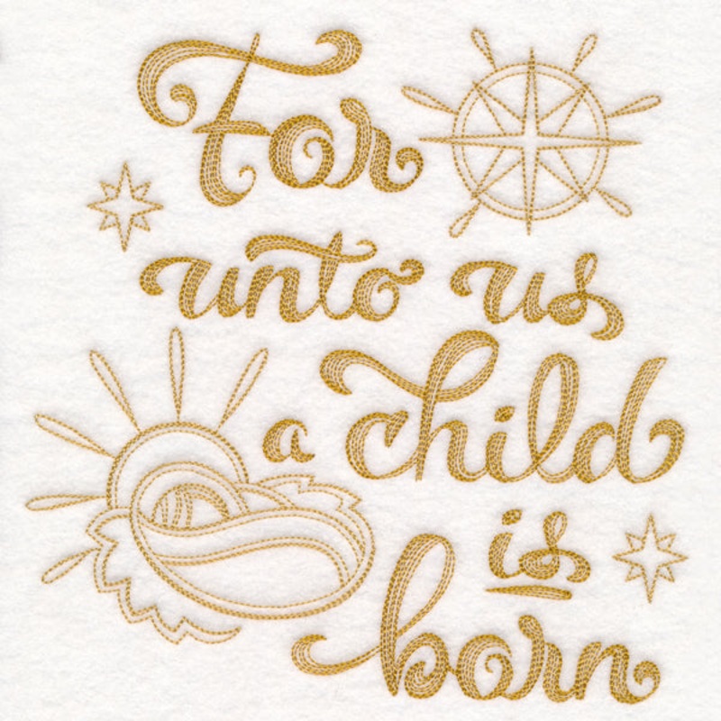 For Unto Us a Child Is Born|7.78″ x 7.75″ / 197.56mm x 196.76mm|6.88″ x 6.85″ / 174.71mm x 173.99mm|5.87″ x 5.85″ / 149.18mm x 148.59mm|4.87″ x 4.85″ / 123.59mm x 123.07mm|3.89″ x 3.88″ / 98.87mm x 98.46mm|All Sizes