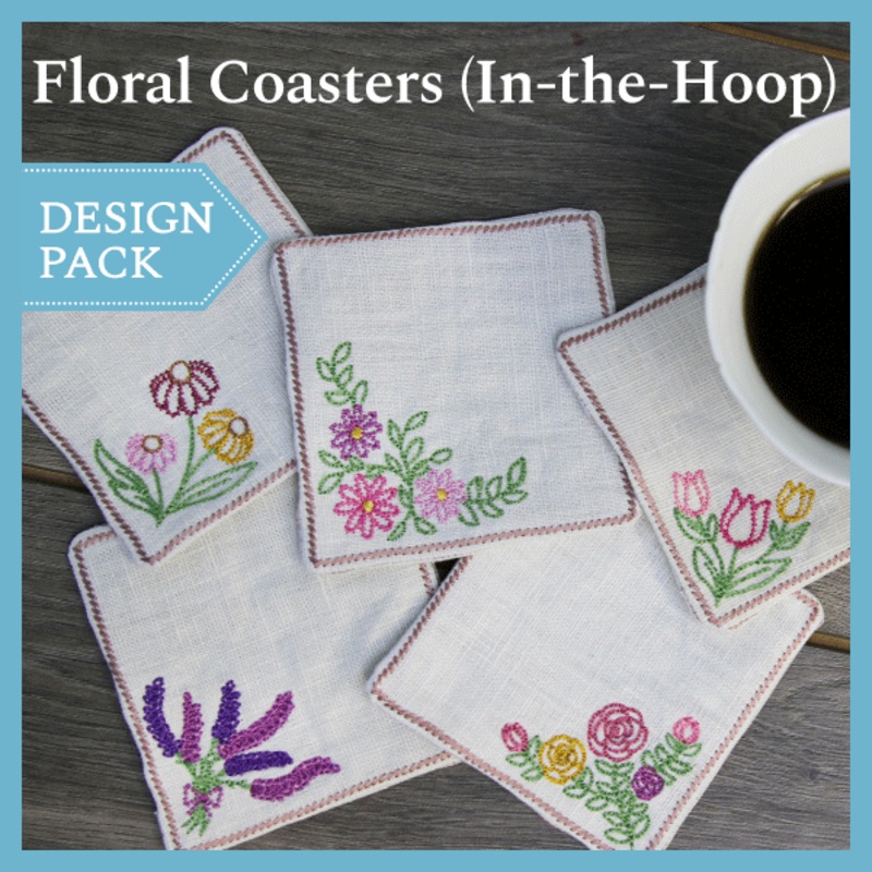 A Floral Coasters (In-the-Hoop) Design Pack