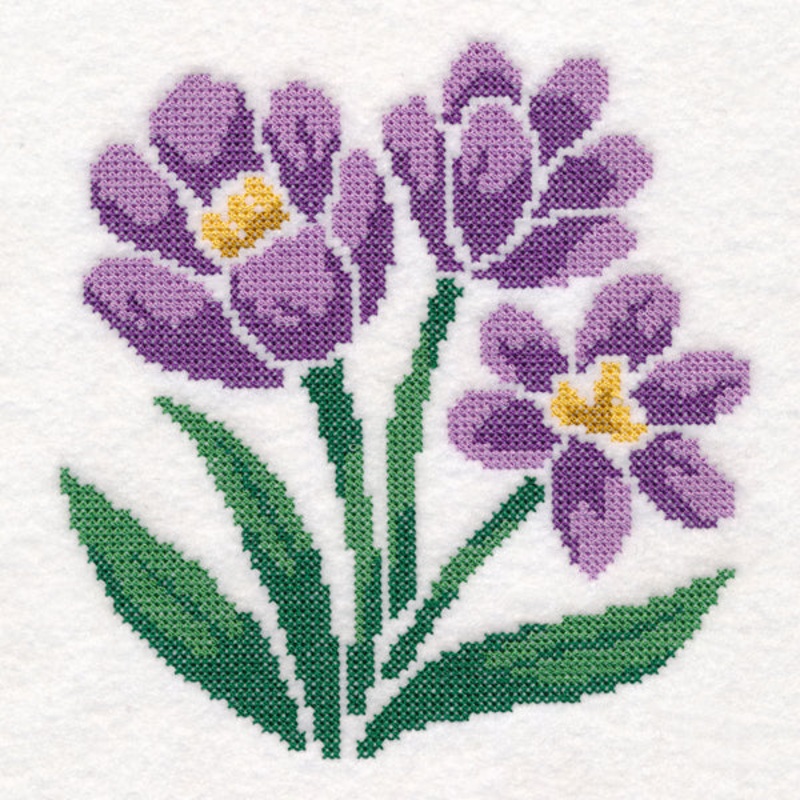 Crocus (Cross Stitch)|6″ x 5.85″ / 152.31mm x 148.59mm|4.99″ x 4.85″ / 126.71mm x 123.19mm|All Sizes