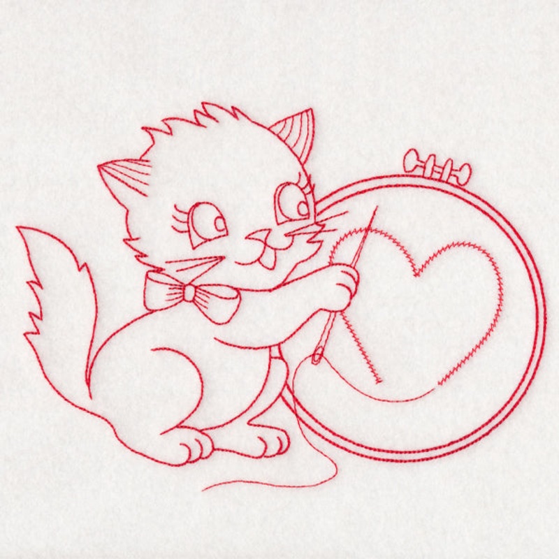 Crafty Cat with Embroidery (Redwork)