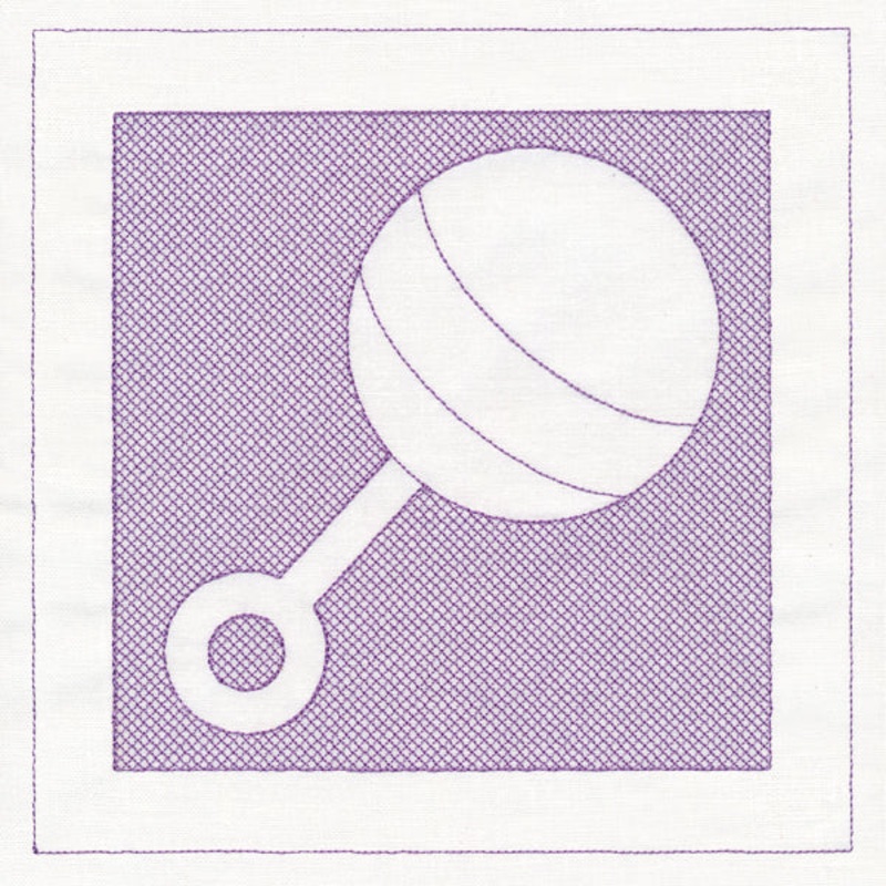 Baby Rattle (Trapunto)|7.8″ x 7.8″ / 198.12mm x 198.12mm|6.9″ x 6.9″ / 175.26mm x 175.26mm|5.9″ x 5.9″ / 149.86mm x 149.86mm|4.9″ x 4.9″ / 124.46mm x 124.46mm|3.9″ x 3.9″ / 99.06mm x 99.06mm|All Sizes