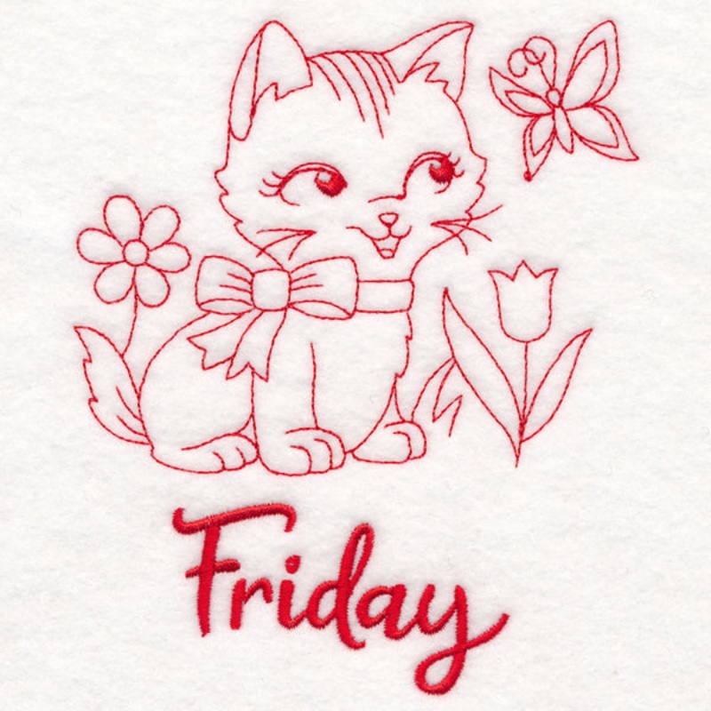 Country Kitten on Friday (Redwork)