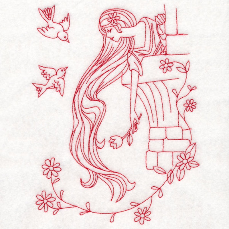 Enchanted Fairy Tale – Rapunzel (Redwork)