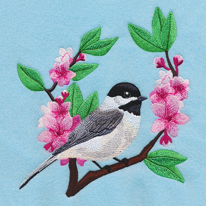 Chickadee and Cherry Blossoms|7.61″ x 6.89″ / 193.3mm x 175.1mm|6.47″ x 5.86″ / 164.27mm x 148.74mm|5.36″ x 4.86″ / 136.07mm x 123.32mm|All Sizes