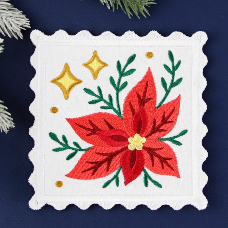 Christmas Stamp Coasters – Poinsettia (In-the-Hoop)