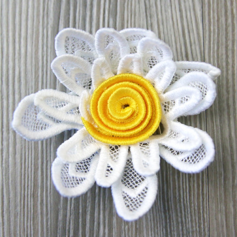 Spiral Daisy in 3D (Lace)|5.84″ x 6.31″ / 148.34mm x 160.27mm|4.83″ x 5.22″ / 122.68mm x 132.59mm|3.58″ x 3.87″ / 90.93mm x 98.3mm|2.79″ x 3.02″ / 70.87mm x 76.71mm|All Sizes