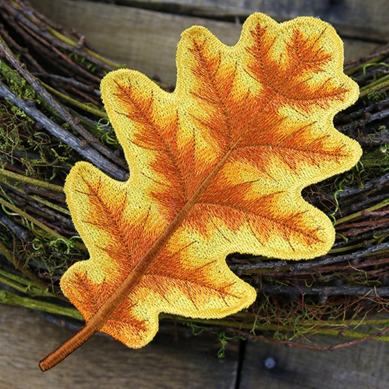 Autumn Oak Leaf (In-the-Hoop)|7.81″ x 5.15″ / 198.37mm x 130.81mm|6.86″ x 4.51″ / 174.24mm x 114.55mm|3.9″ x 2.58″ / 99.06mm x 65.53mm|All Sizes