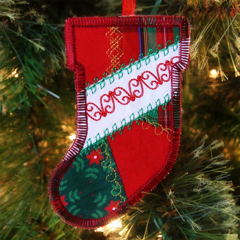 Crazy Patchwork Stocking Ornament (In-the-Hoop)