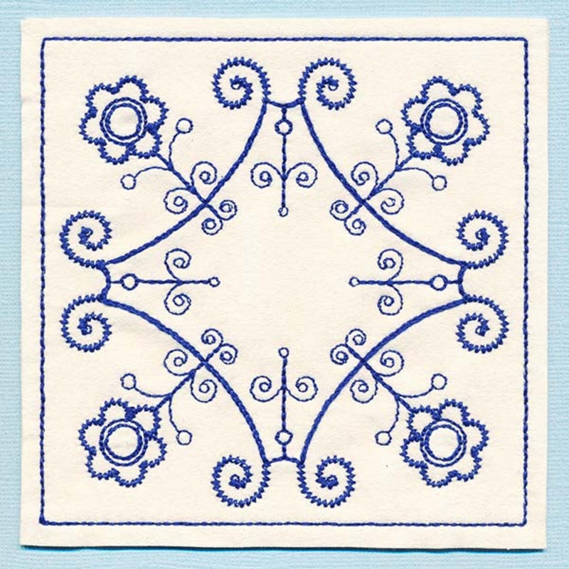 Botanical Blues – Ironwork Flowers Coaster (In-the-Hoop)