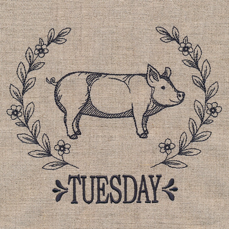 Farmhouse Pig on Tuesday|4.87″ x 5.92″ / 123.75mm x 150.48mm|2.9″ x 3.53″ / 73.74mm x 89.55mm|All Sizes