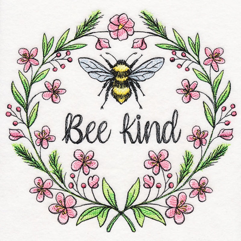 Bee Kind Wreath|7.47″ x 7.8″ / 189.8mm x 198.2mm|6.85″ x 7.18″ / 174.08mm x 182.36mm|5.86″ x 6.12″ / 148.94mm x 155.49mm|4.87″ x 5.11″ / 123.79mm x 129.72mm|3.69″ x 3.86″ / 93.6mm x 98.13mm|All Sizes