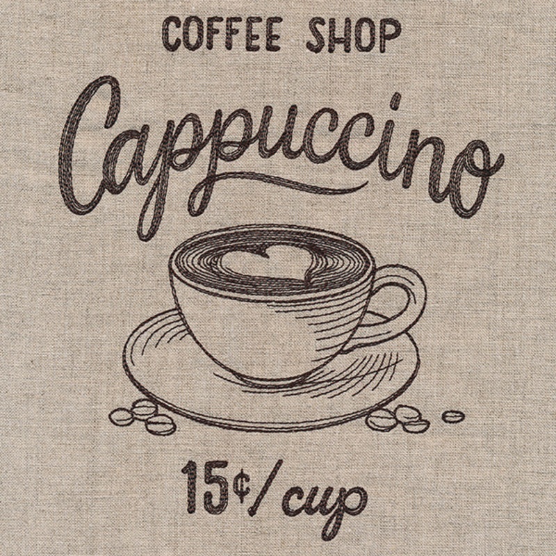 Coffeehouse Sign – Cappuccino|7.75″ x 6.58″ / 196.79mm x 167.25mm|6.9″ x 5.86″ / 175.23mm x 148.93mm|5.7″ x 4.84″ / 144.82mm x 123.06mm|3.85″ x 3.27″ / 97.78mm x 83.02mm|All Sizes