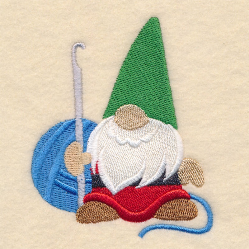 Crafty Gnome with Crochet Hook and Yarn