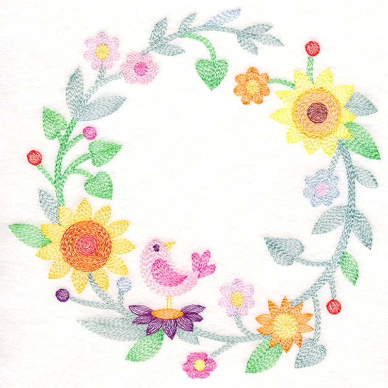 Blooming Bird Wreath|7.66″ x 7.8″ / 194.52mm x 198.12mm|6.85″ x 6.97″ / 173.96mm x 177.15mm|5.84″ x 5.96″ / 148.4mm x 151.3mm|4.86″ x 4.94″ / 123.39mm x 125.49mm|3.79″ x 3.85″ / 96.17mm x 97.79mm|All Sizes