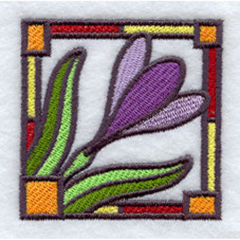 Stained Glass Crocus Corner|2.67″ x 2.67″ / 67.8mm x 67.72mm|2.42″ x 2.42″ / 61.44mm x 61.37mm|2.02″ x 2.02″ / 51.28mm x 51.23mm|1.67″ x 1.67″ / 42.4mm x 42.35mm|1.32″ x 1.32″ / 33.51mm x 33.48mm|All Sizes