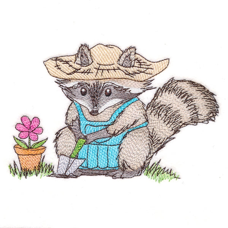 Woodland Garden Raccoon|3.95″ x 5.85″ / 100.35mm x 148.67mm|3.29″ x 4.85″ / 83.5mm x 123.27mm|2.64″ x 3.85″ / 67.17mm x 97.87mm|All Sizes