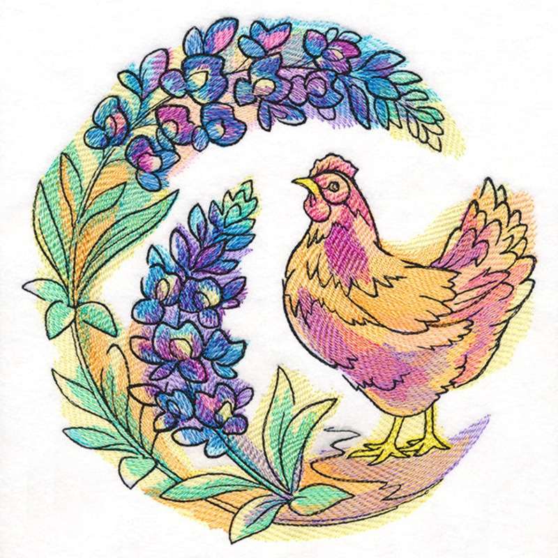 Bluebonnet Blooms Chicken|7.8″ x 7.73″ / 198.12mm x 196.34mm|6.96″ x 6.89″ / 176.73mm x 175.09mm|5.9″ x 5.85″ / 149.86mm x 148.49mm|4.89″ x 4.85″ / 124.2mm x 123.09mm|3.85″ x 3.82″ / 97.81mm x 96.97mm|All Sizes