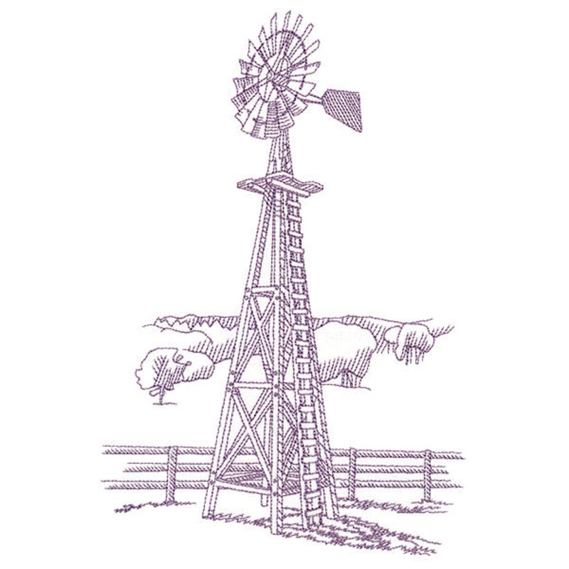 Barnyard Etchings – Windmill|9.67″ x 6.52″ / 245.63mm x 165.53mm|8.29″ x 5.58″ / 210.48mm x 141.84mm|7.53″ x 5.08″ / 191.35mm x 128.95mm|6.85″ x 4.62″ / 173.95mm x 117.23mm|All Sizes