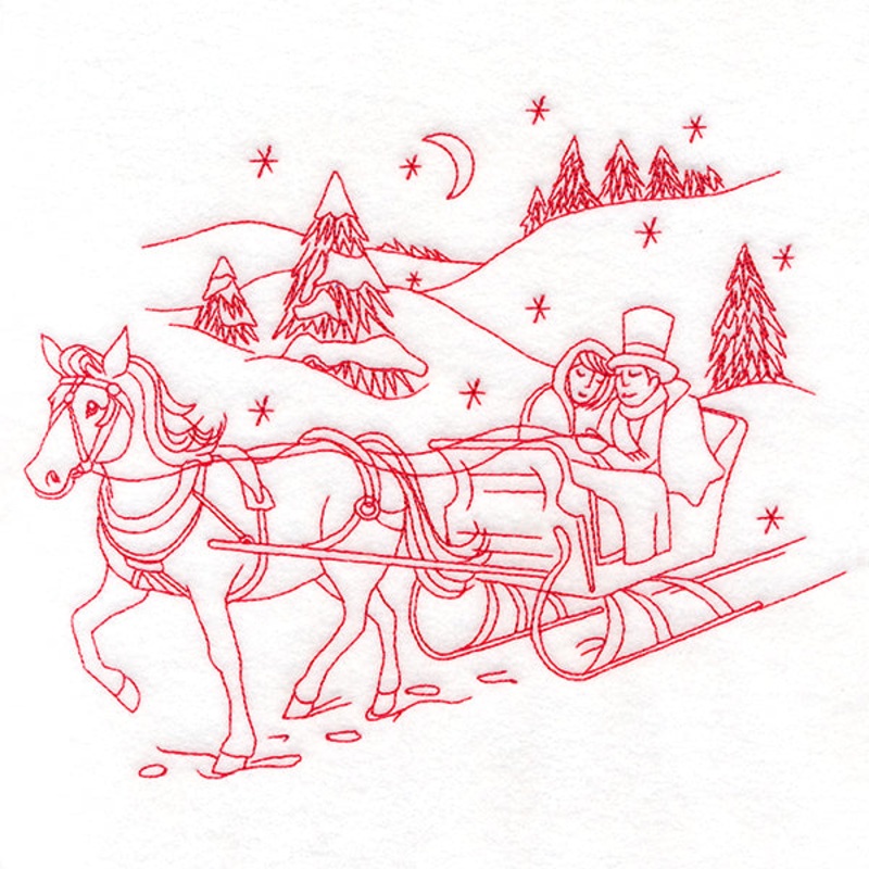 Classic Christmas Scene – Horse and Sleigh (Redwork)