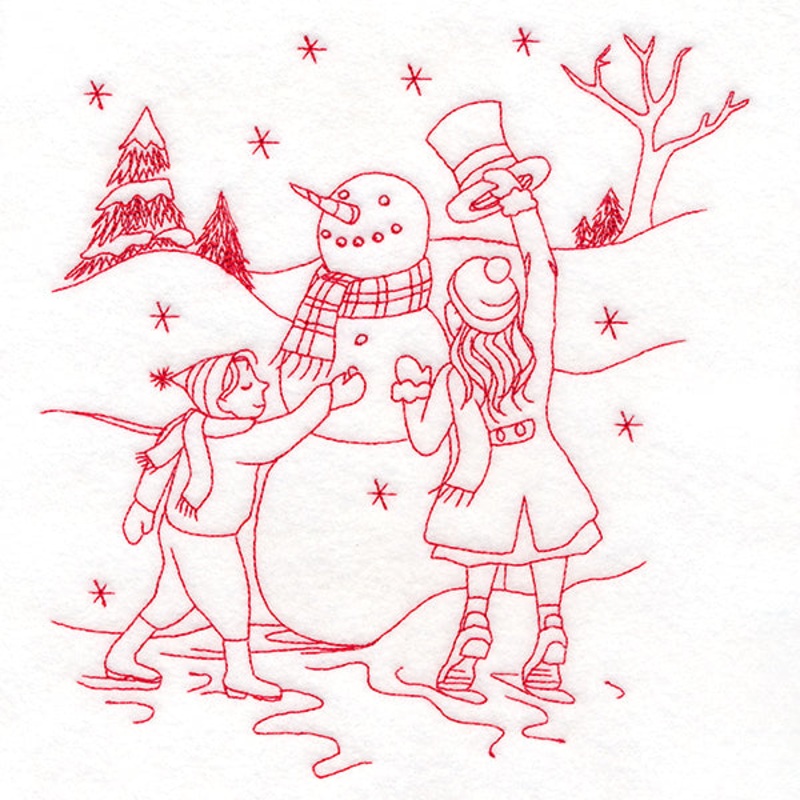 Classic Christmas Scene – Snowman (Redwork)
