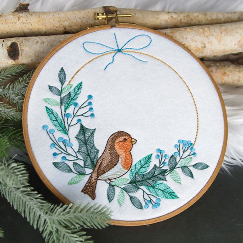 Delicate Winter Robin Wreath|7.8″ x 6.67″ / 198.13mm x 169.51mm|6.86″ x 5.87″ / 174.35mm x 149.19mm|5.67″ x 4.86″ / 144.13mm x 123.34mm|All Sizes