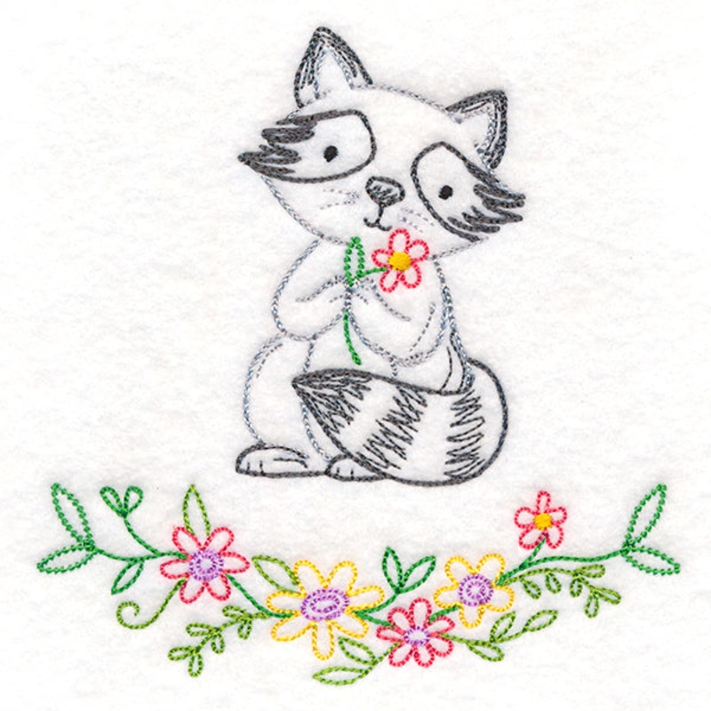 Floral Woodland Friends – Raccoon (Vintage)