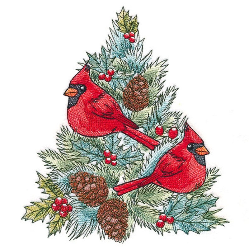 Cheerful Cardinals in Tree|7.8″ x 6.9″ / 198.12mm x 175.26mm|6.61″ x 5.85″ / 167.86mm x 148.59mm|5.48″ x 4.85″ / 139.17mm x 123.19mm|All Sizes