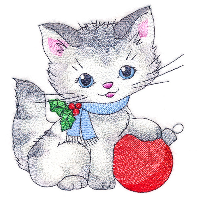 Festive Kitty with Ornament|5.34″ x 4.93″ / 135.64mm x 125.22mm|4.45″ x 4.1″ / 113.03mm x 104.14mm|2.96″ x 2.73″ / 75.18mm x 69.34mm|All Sizes
