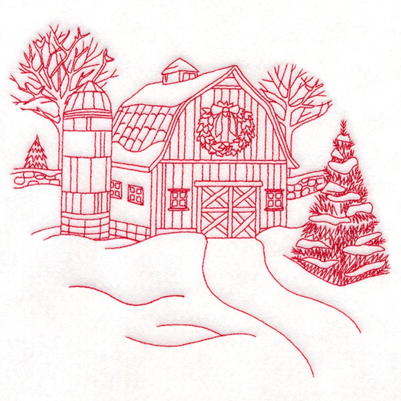 Classic Christmas Scene – Barn (Redwork)