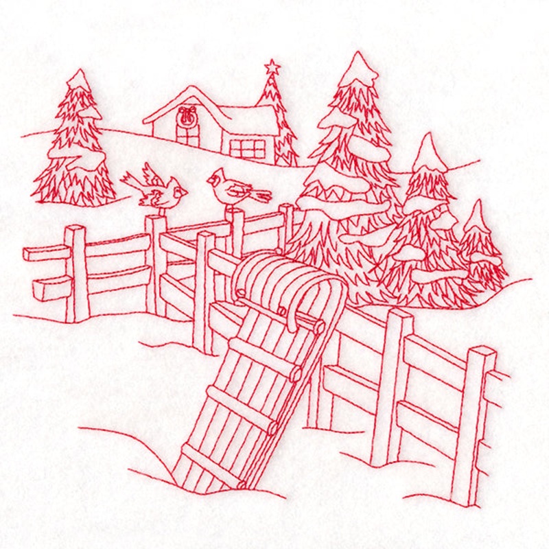Classic Christmas Scene – Toboggan (Redwork)