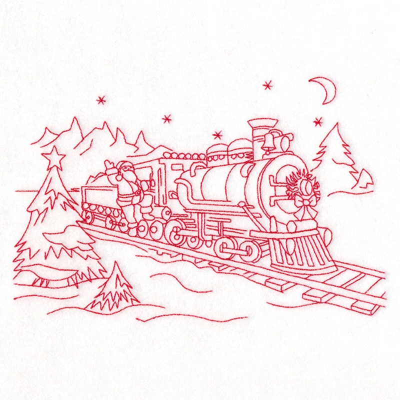 Classic Christmas Scene – Train (Redwork)