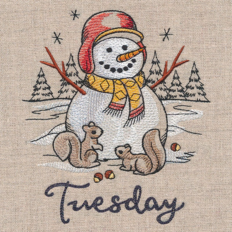 Country Snowman and Squirrels on Tuesday