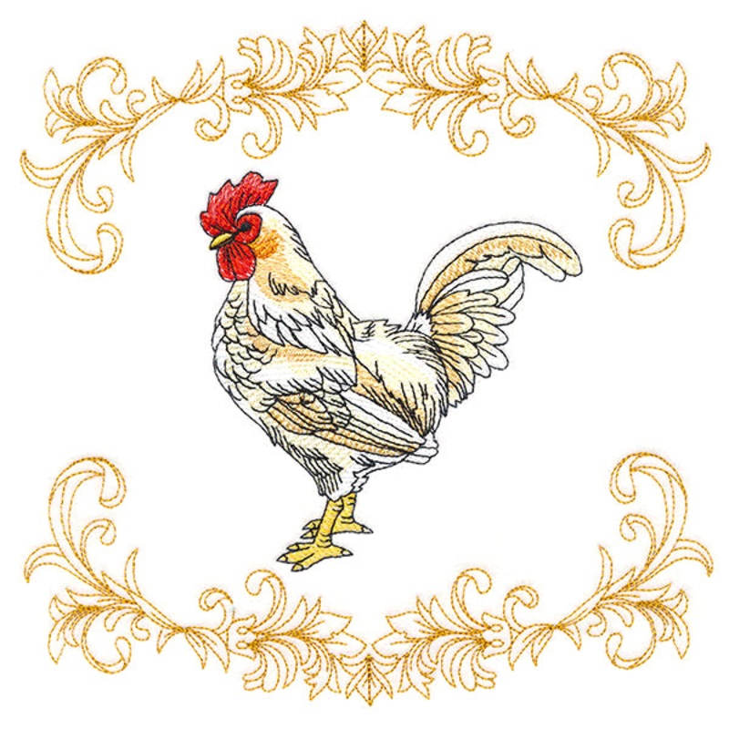 Lively Rooster in Filigree|7.68″ x 7.8″ / 195.07mm x 198.12mm|6.85″ x 6.95″ / 173.99mm x 176.53mm|5.85″ x 5.94″ / 148.59mm x 150.88mm|4.85″ x 4.92″ / 123.19mm x 124.97mm|3.84″ x 3.9″ / 97.54mm x 99.06mm|All Sizes