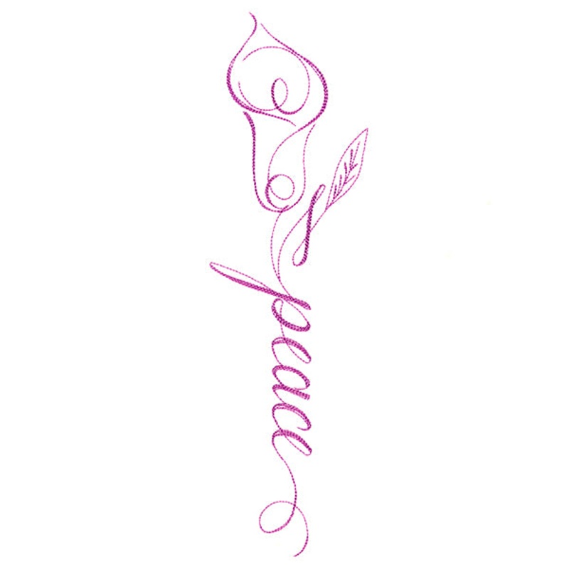 Calligraphy in Bloom – Peace|11″ x 3.18″ / 279.4mm x 80.77mm|9.4″ x 2.72″ / 238.76mm x 69.09mm|7.8″ x 2.26″ / 198.12mm x 57.4mm|6.85″ x 1.98″ / 173.99mm x 50.29mm|3.85″ x 1.11″ / 97.79mm x 28.19mm|All Sizes