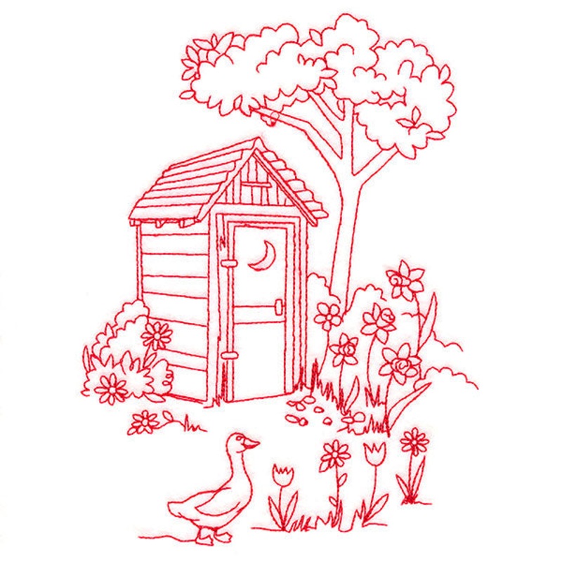 Classic Farm Scene – Outhouse (Redwork)