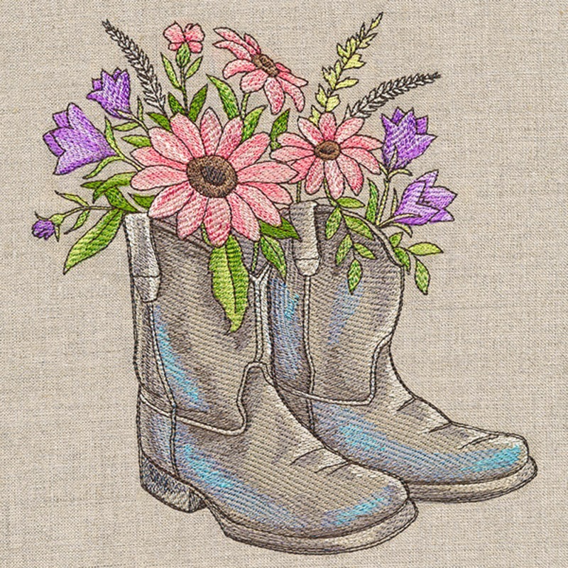 Farm Boots Bouquet|7.36″ x 6.88″ / 186.94mm x 174.75mm|6.29″ x 5.89″ / 159.87mm x 149.55mm|5.19″ x 4.85″ / 131.82mm x 123.21mm|All Sizes